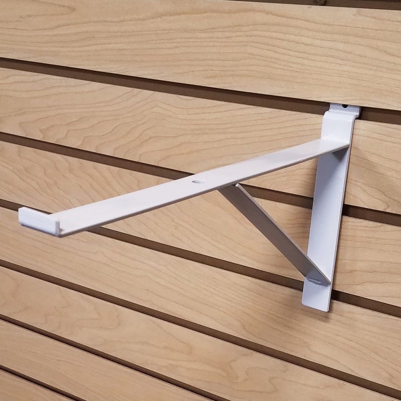 Store Fixtures Direct 12" White Heavy Duty Slatwall Shelf Bracket with Support & Lip - 10 Pack - Image 1